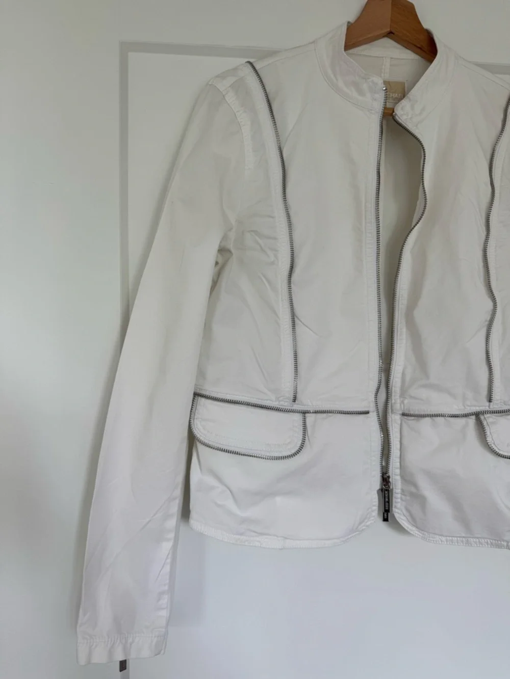 Michael Kors White Zip Front Jacket Size 14 Silver Hardware Lightweight Jacket